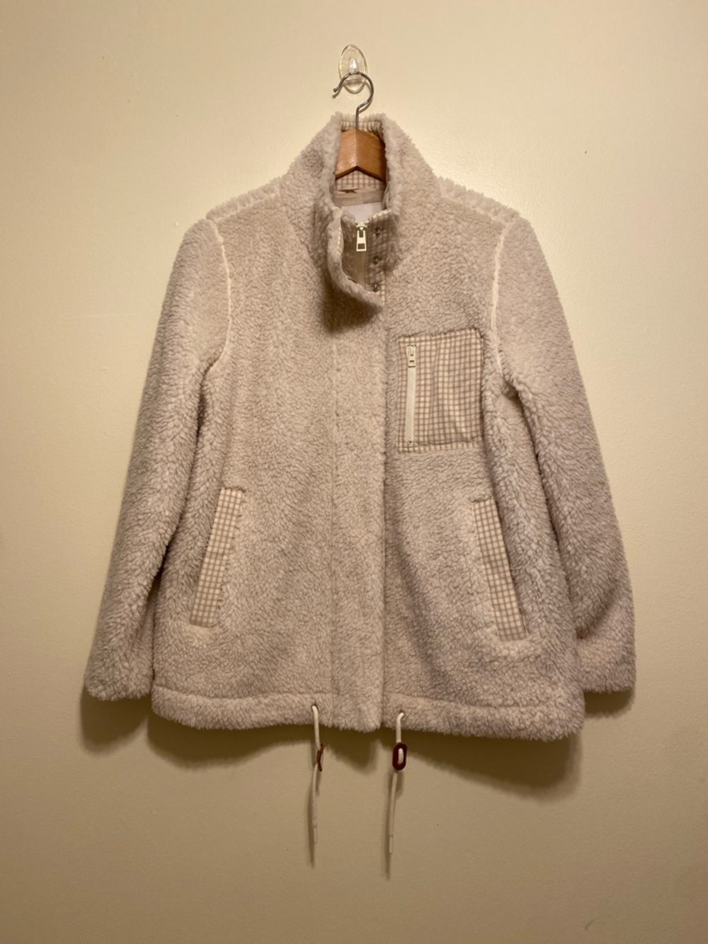 Madewell Sherpa Cream Zip-Front Jacket with Subtle Stripe Lining. Style NB256 - Picture 4 of 11